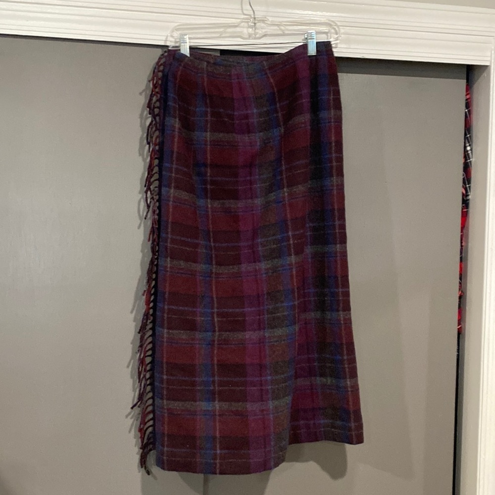 Talbots petite purple plaid wool skirt size 6